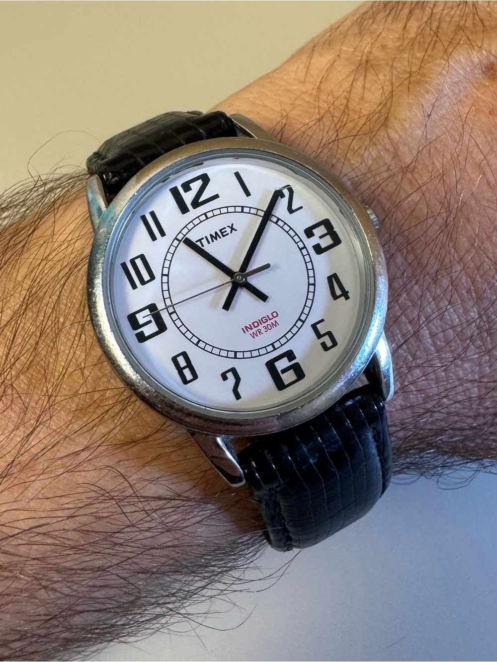 Timex Men’s Black Strap White Dial Indiglo WR Watch